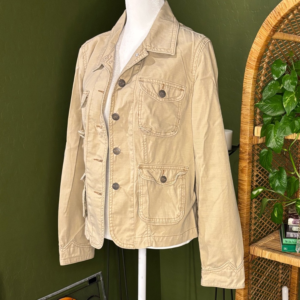 Mossimo Tan Khaki Pockets Zip Up Utility Jacket